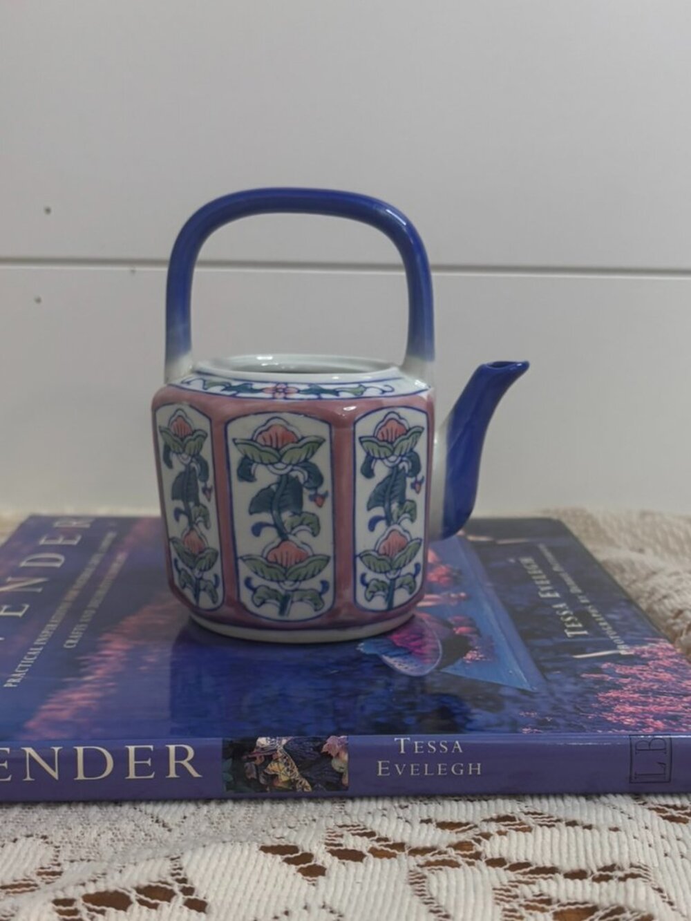 VTG Ben Rickert Hexagonal Ceramic Teapot / Planter - Hand Painted Floral